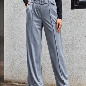 Elegant Gray Women's Wide-Leg Pants